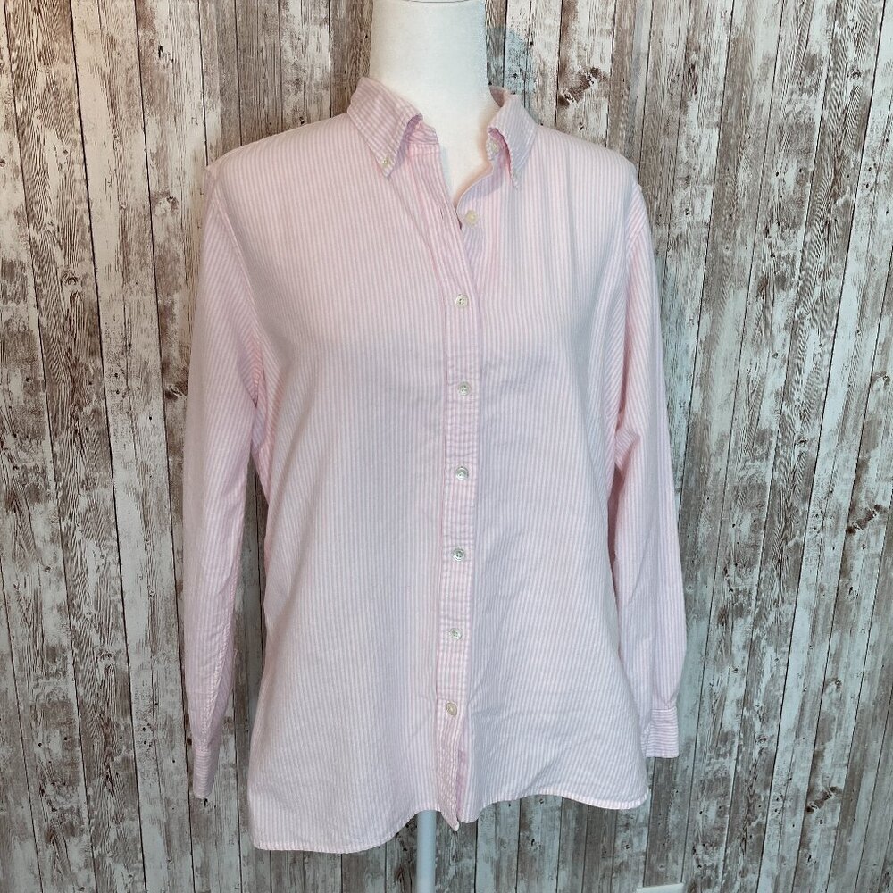 Lands End Pink & White Button Down Shirt size 16